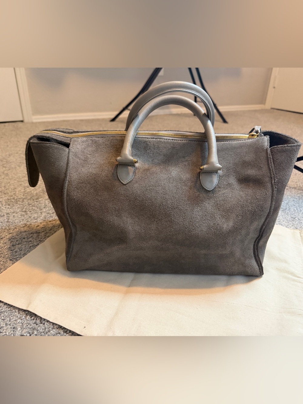 Clare V. Structured Gray Suede Top-Handle Satchel - Picture 3 of 16